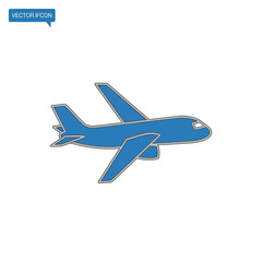 Blue Airplane Icon Simple Design.