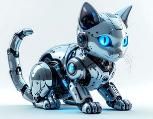 Futuristic Robotic Cat Isolated 3D Illustration
