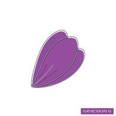 Purple petal illustration with white outline flat vector design.