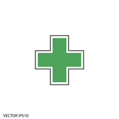 Green Medical Cross Symbol Icon Vector Illustration.