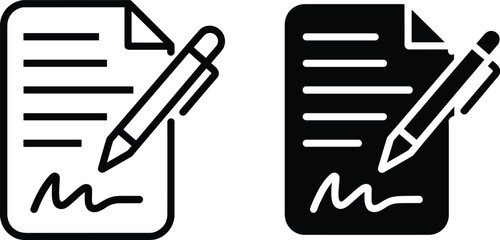 Document signing icons collection, contract and agreement symbols, signature illustration, legal paperwork, business approval, authorization, digital form, official design