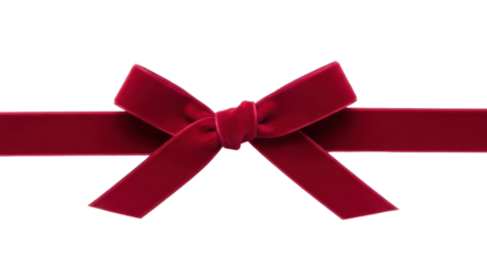 Red velvet ribbon bow for decoration isolated PNG with Transparent Background