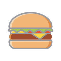 Cartoon Hamburger with Lettuce Cheese Tomato and Beef Patty.