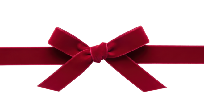 Red velvet ribbon bow for decoration isolated PNG with Transparent Background