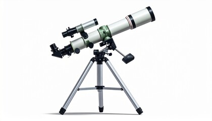 Refracting telescope with finderscope mounted on tripod &mdash; celestial focus, crafted observation, symbolic wonder.