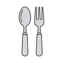 Simple line art illustration of a spoon and fork cutlery set.