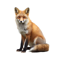 Red fox isolated on a transparent PNG / white background. A wild sitting animal. An element for a project, business, presentation, banner, etc.
