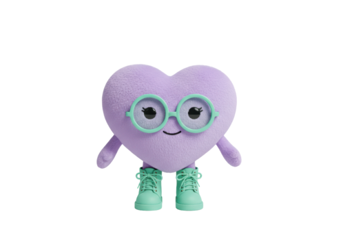 Isolated heart character with round glasses and boots standing, cute and adorable design