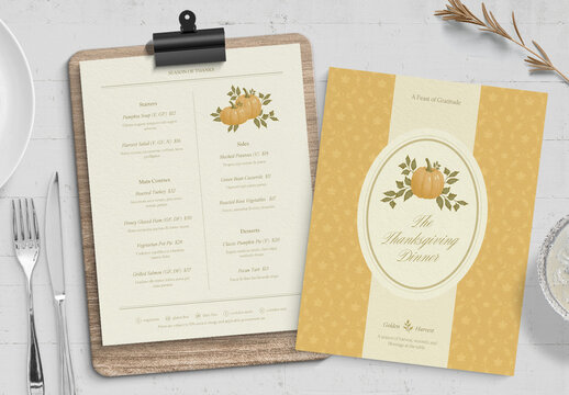 Thanksgiving Menu Template for Autumn, Fall & Harvest Festival Event Menus