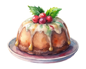 Watercolor Christmas Pudding vector illustration isolated on white background