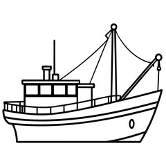 Fishing Trawler Line Vector