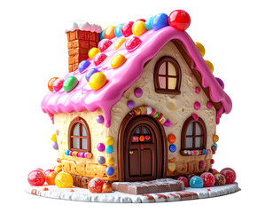 Whimsical Candy Cupcake House Isolated Illustration
