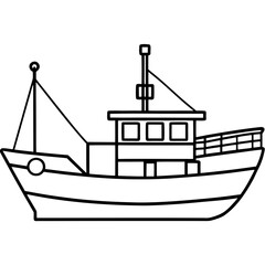 Fishing Trawler Line Vector