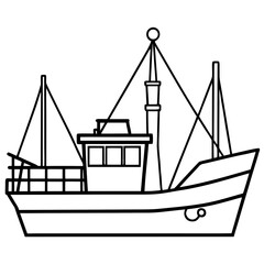 Fishing Trawler Line Vector