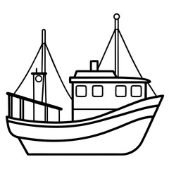 Fishing Trawler Line Vector