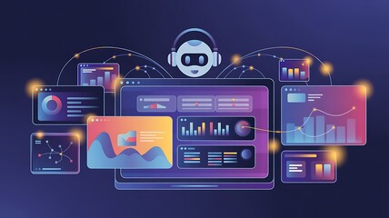 Artificial intelligence analytics displaying data visualization charts and graphs for business growth and machine learning