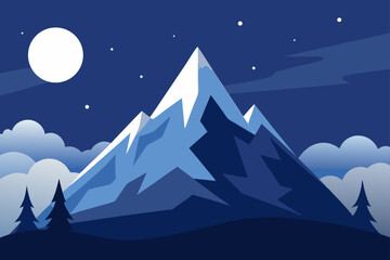 Fototapeta premium Cold Moonlit Snowy Mountain Wilderness