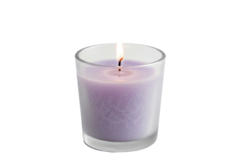 Isolated single scented candle in glass jar with flame, aromatherapy home decor item