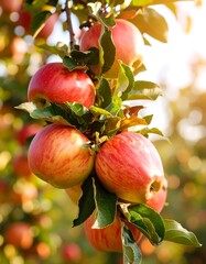Ripe apples on a branch in orchard