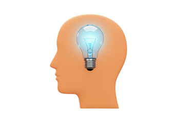 Isolated Head in Profile with Lightbulb Symbolizing Idea, Creativity and Imagination