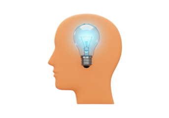 Isolated Head in Profile with Lightbulb Symbolizing Idea, Creativity and Imagination