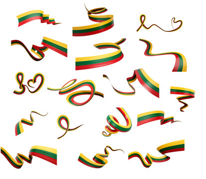 Set Of Different Style Of Lithuania Wavy Abstract Ribbon Flags 3d Illustration