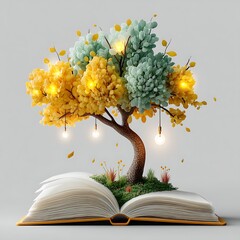 fantasy tree sprouting from storybook pages high resolution picture