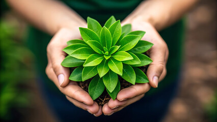 Hands Gently Holding Green Succulent Plant – Nature and Growth Concept