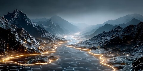 futuristic mountainscape with glowing surface design high resolution picture