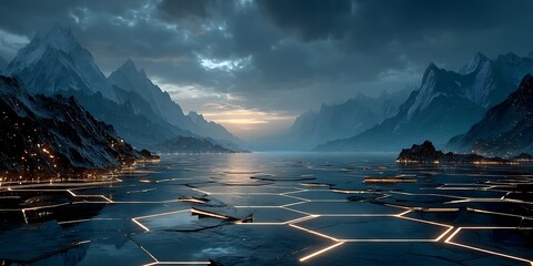 glowing futuristic terrain with hexagon lights high resolution picture