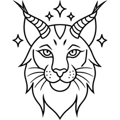 Mystic Horned Lynx line art vector