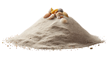 Pile of White Sand with Seashells on Black Background