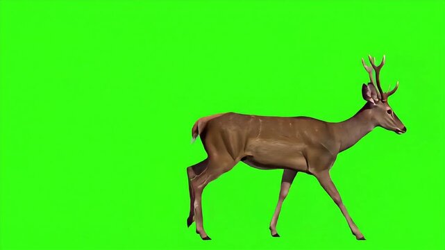 Deer walking against green screen video footage of animal wildlife deer in motion