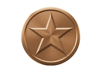 Fototapeta premium Isolated bronze token with star shape, commemorative coin, success medal, achievement reward
