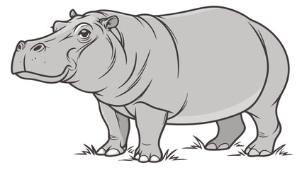 Obraz premium Cartoon Hippopotamus illustration Grey scale animal drawing wildlife African animal cute hippo mammal large animal herbivore thick-skinned animal nature fauna zoo animal vector art.