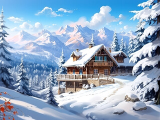 Outstanding Drawn winter landscape with village