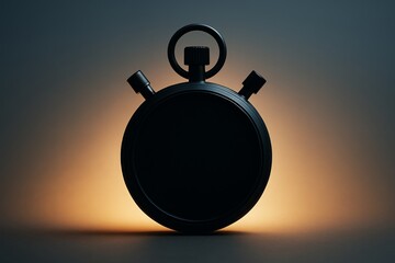 Silhouette of a stopwatch illuminated by dramatic orange backlight on gradient dark background, symbolizing urgency and countdown concept. Ai generative