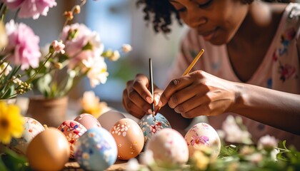 Woman decorating Easter eggs