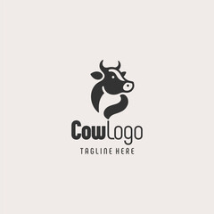 Unique Monochrome Cow Logo Design