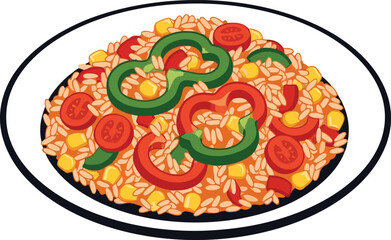 Mexican Rice with Vegetables on Plate Food Illustration