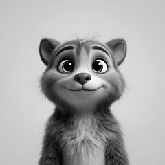 Playful cartoon raccoon smiling with bright eyes on neutral background  