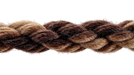 Close-up of a Brown and Beige Braided Rope on Transparent Background