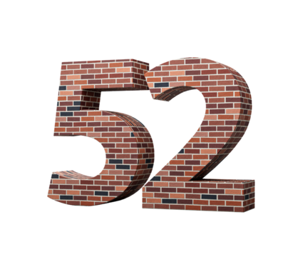 Bricks Wall Number Fifty Two 52 Digit Made Of Colored Wall Of Bricks 3D Illustration