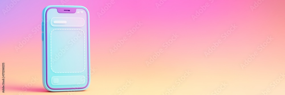 Poster minimal smartphone mockup design with pastel tones and abstract gradient background for technology c