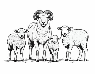 Sheep Ram Lamb family hand drawn sketch Vector illustration Farming