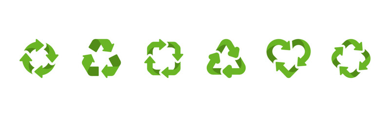 Obraz premium Recycling icon set with arrows. Recycling arrows. Collection of eco symbols. Recycle and reuse vector icons. Vector illustration.
