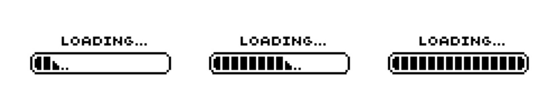 Loading bar vector icon. Pixel stroke. Load progress, status. Vector illustration.