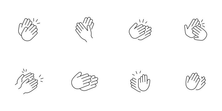 Applause icon set. Hand gesture. Clapping hands, appreciation recognition symbols. Vector illustration.