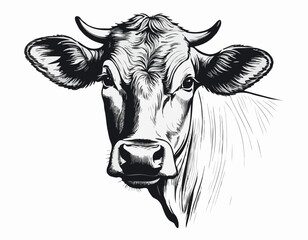 Cow head sketch hand drawn engraving style Vector illustration