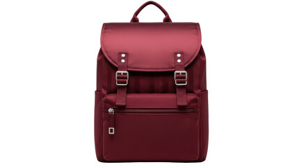Isolated stylish maroon backpack with handles and straps on solid backdrop for everyday carry